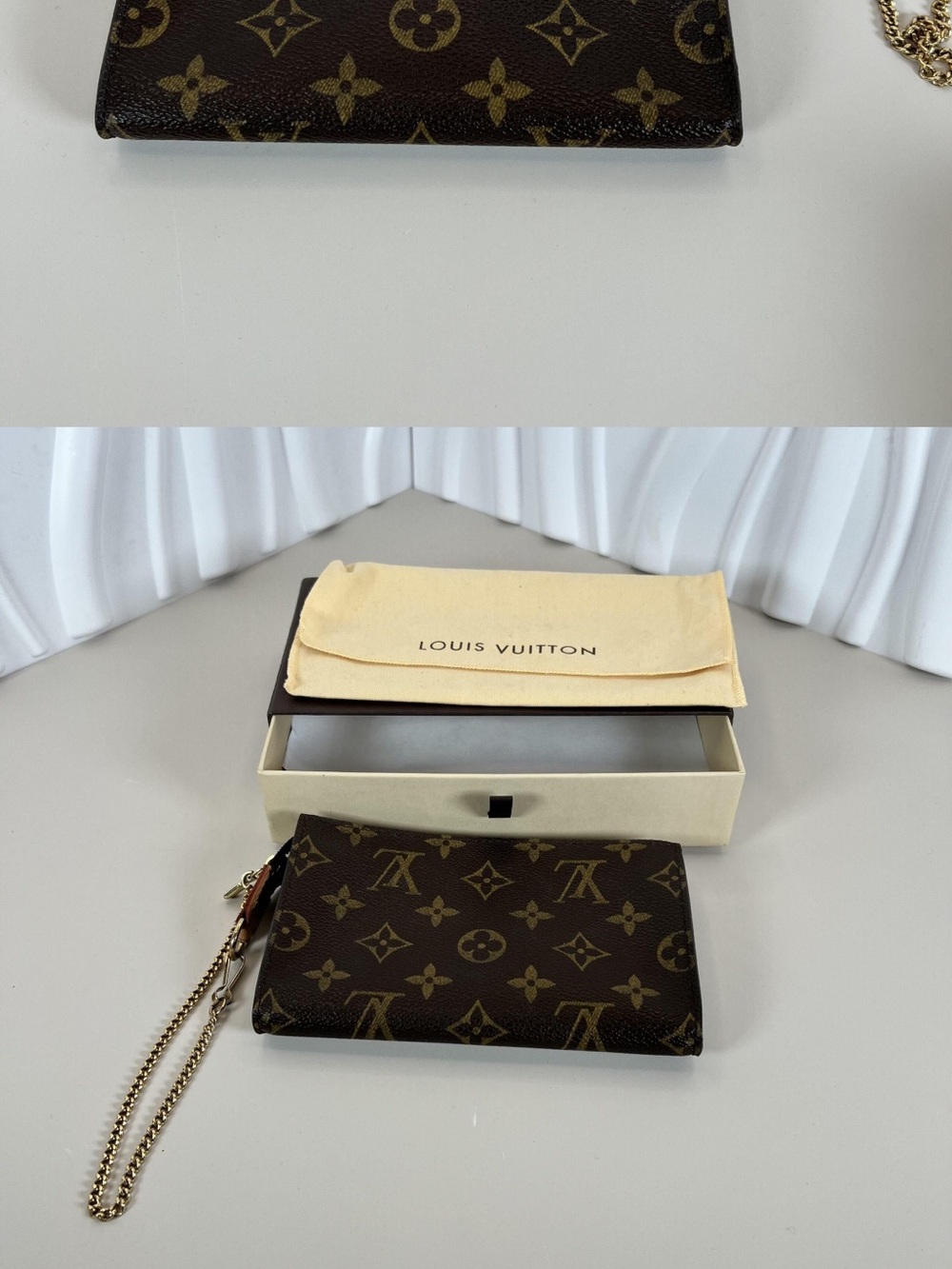 Louis Vuitton Brown Monogram Canvas Chain Wristlet bucket PM Pouch